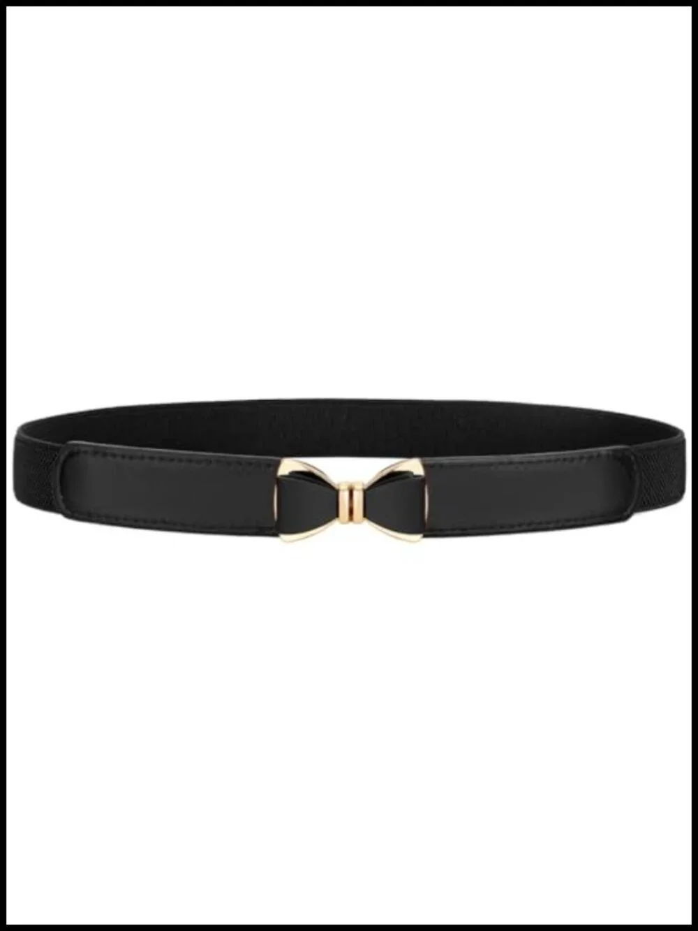 Women's Skinny Elastic Stretch Bow Belt Faux Leather Hook Closure